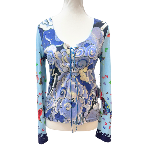 Fifi Blue Butterflies Long Sleeve Top