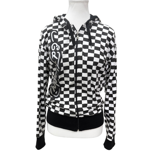 Ed Hardy Black White Plaid Zip Up Hoodie