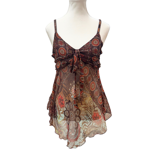Brown Sequin Straps Mesh Cami