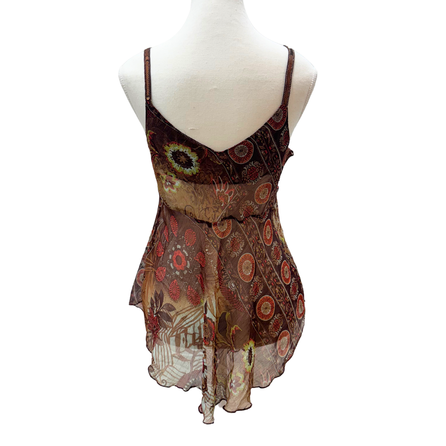Brown Sequin Straps Mesh Cami