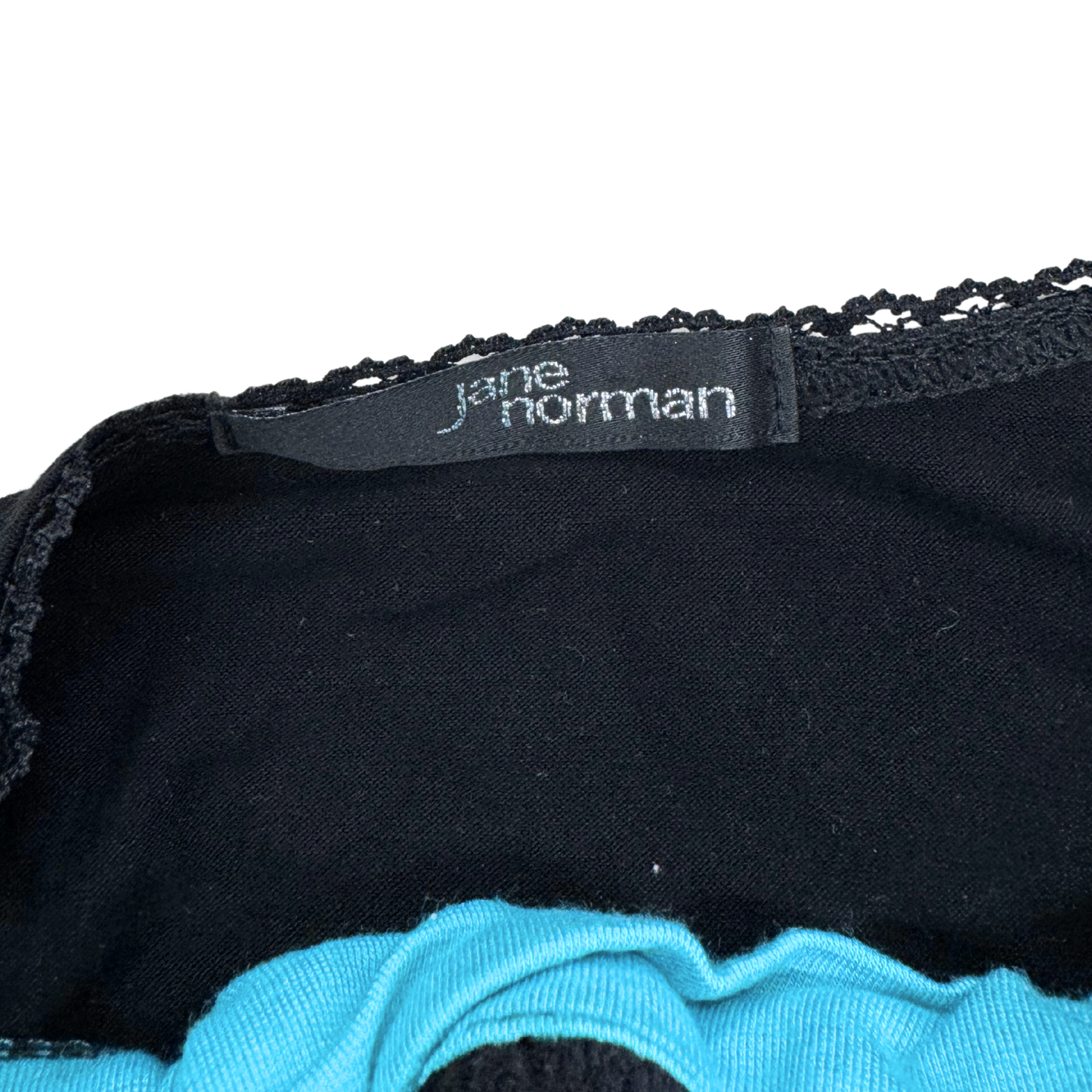 Jane Norman Black Teal Lace Up Top