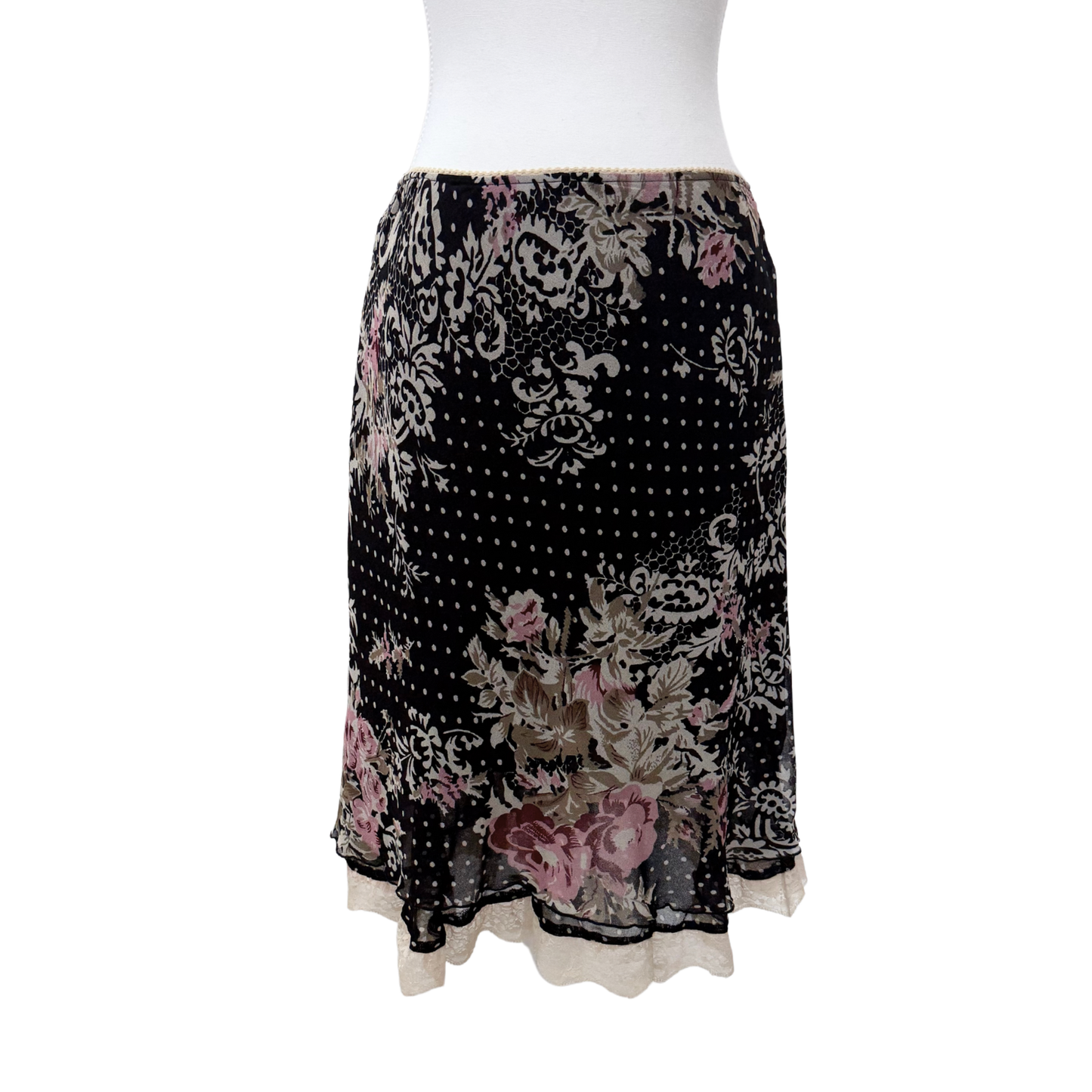 Pur Style Black Floral Lace Midi Skirt