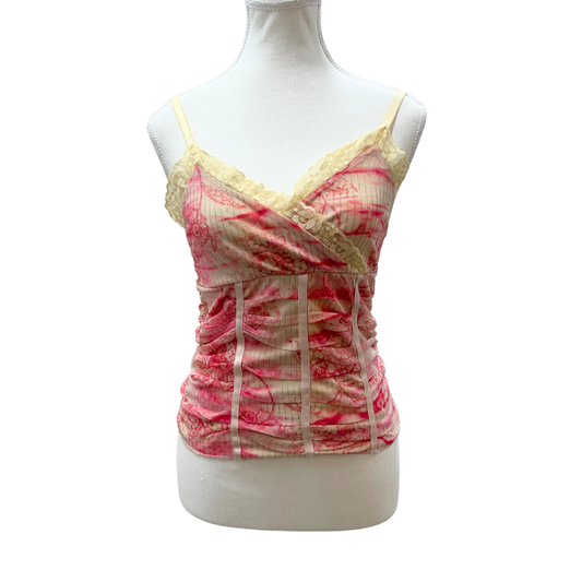 Blu Sand Pink Lace Ruched Tank Top