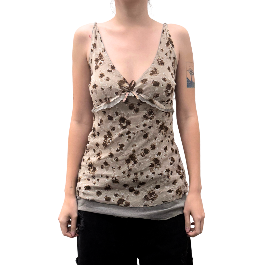 Brown Floral Mesh Cami