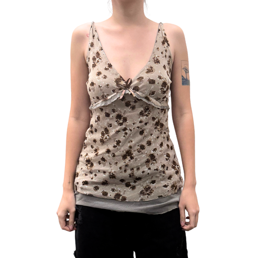Brown Floral Mesh Cami
