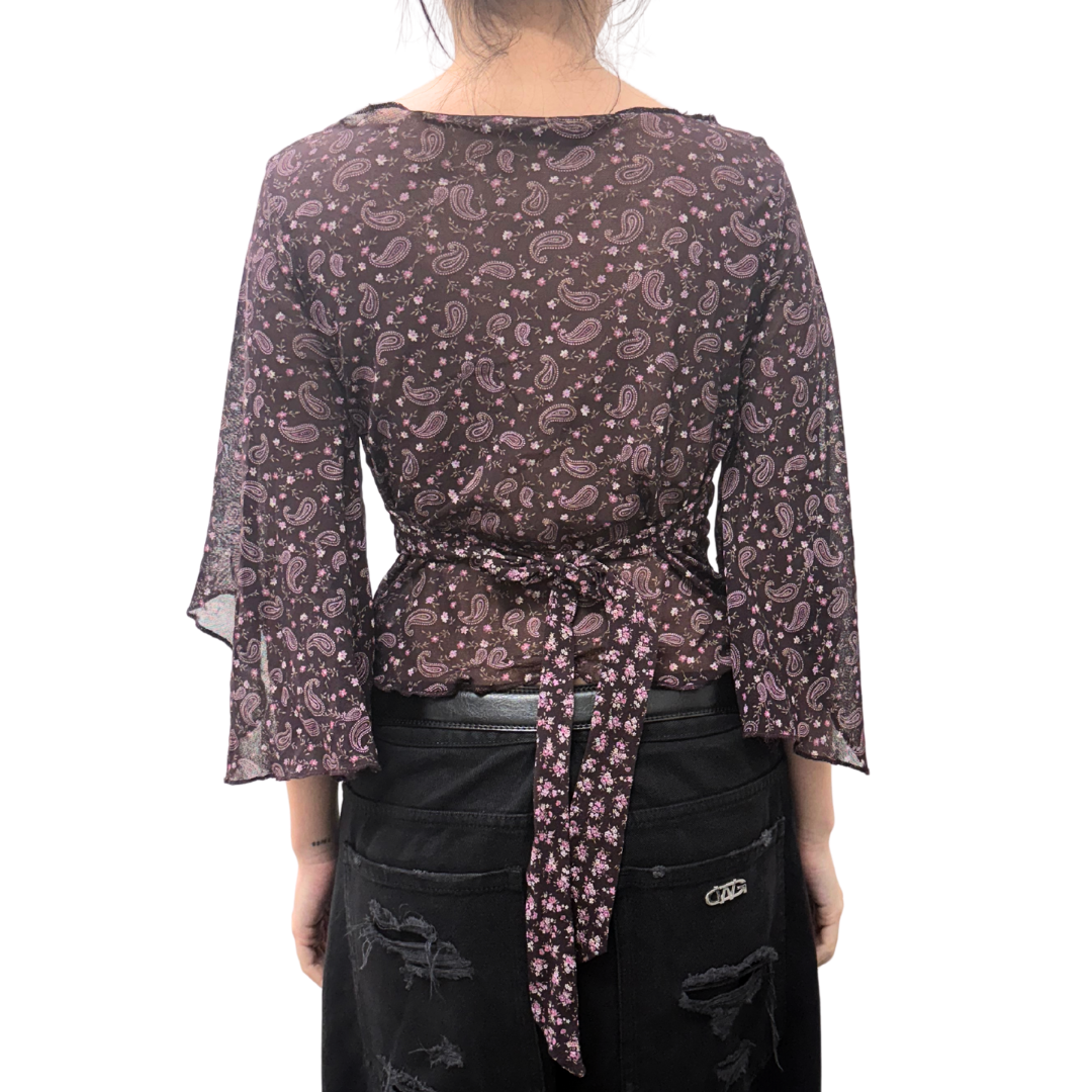 Divided Purple Floral Mesh Bell Top