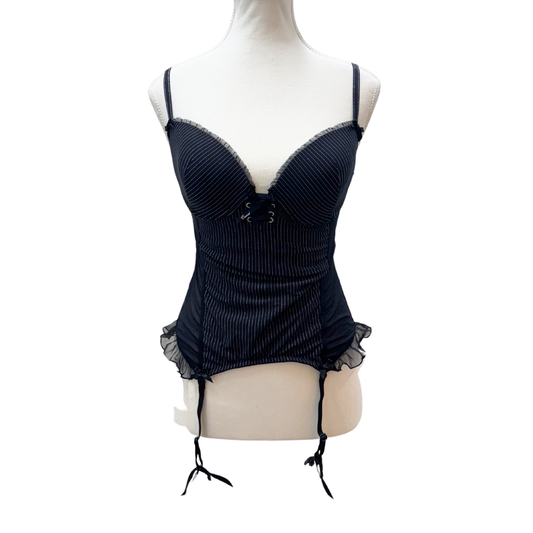 Censored Black Striped Mesh Bustier Top