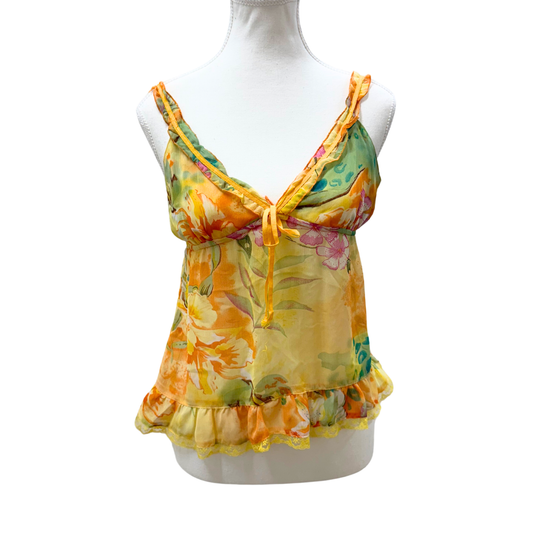 Specchio Orange Floral Mesh Cami
