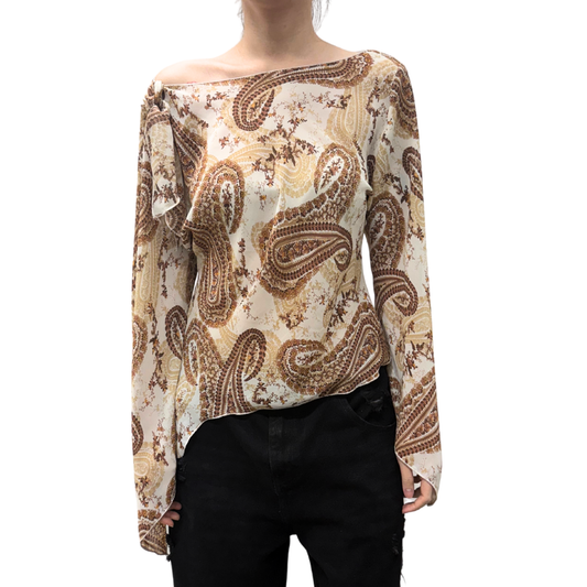 Fu Lin Beige Paisley Bell Sleeve Top