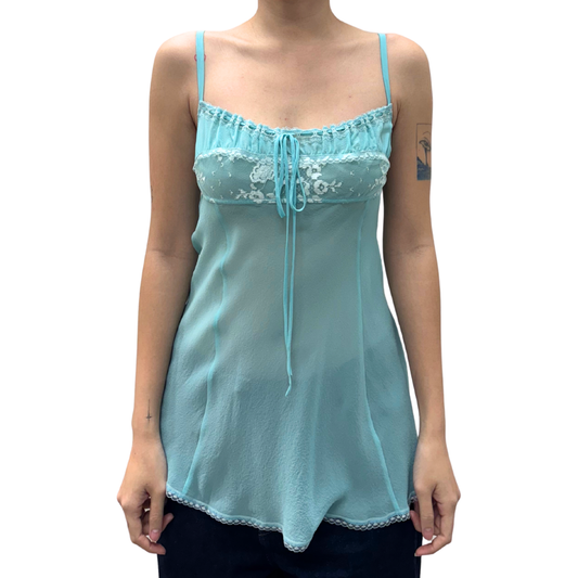 Victoria's Secret Blue Mesh Milkmaid Slip Cami
