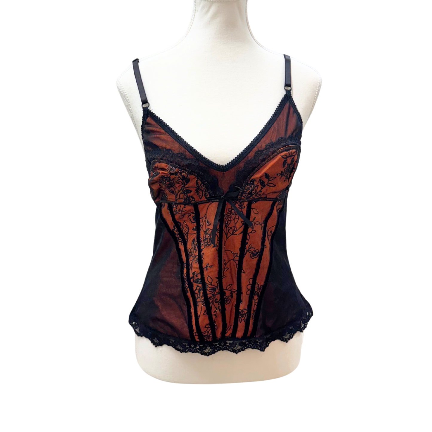 Orange Black Lace Mesh Cami