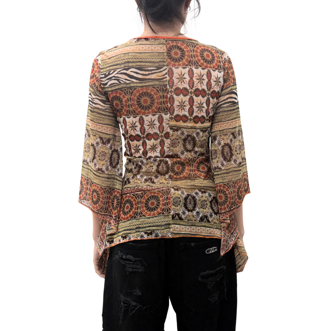 Orange Mesh Bell Sleeve Top