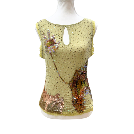 Green Sequin Mesh Tank Top