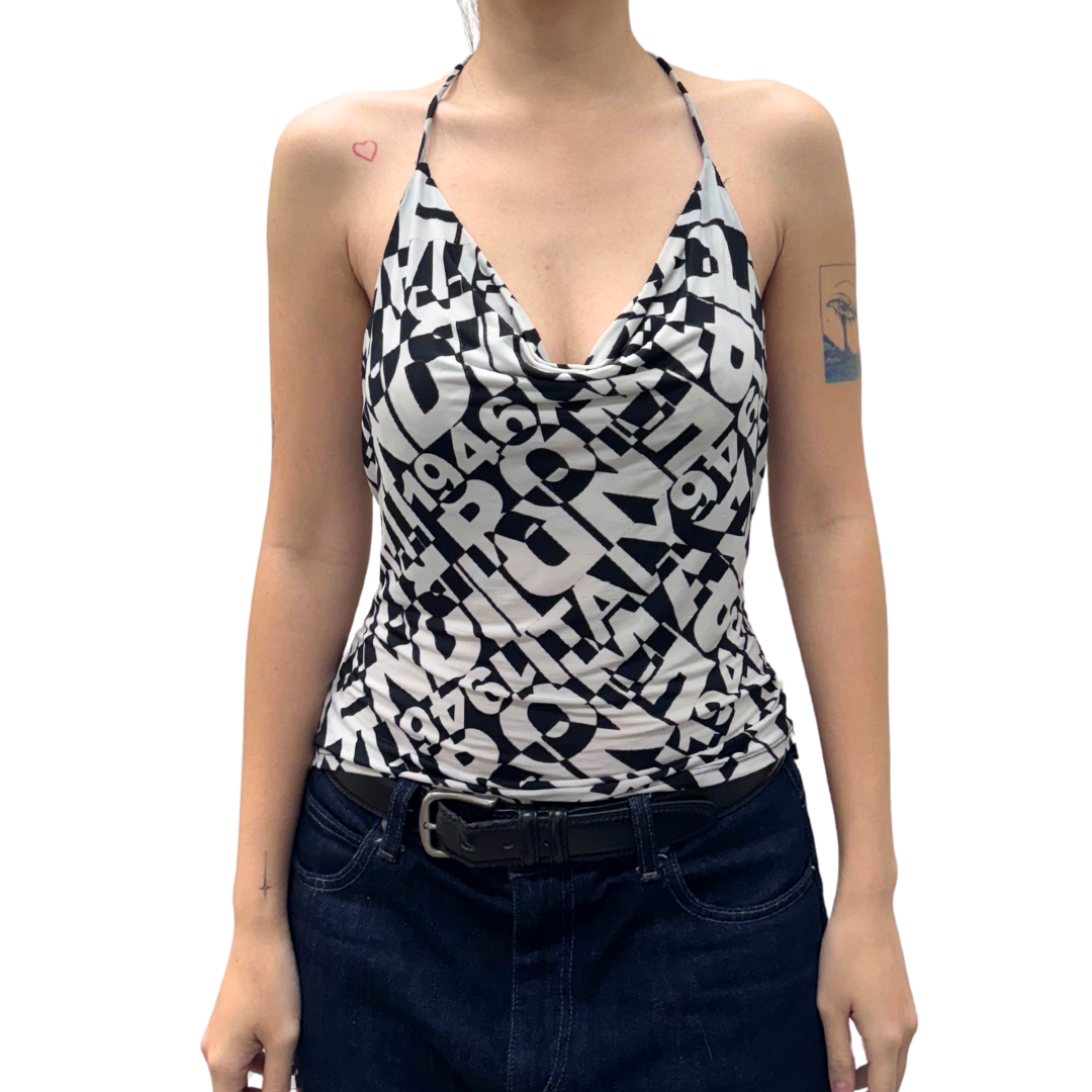 San Joy Black White Halter Top