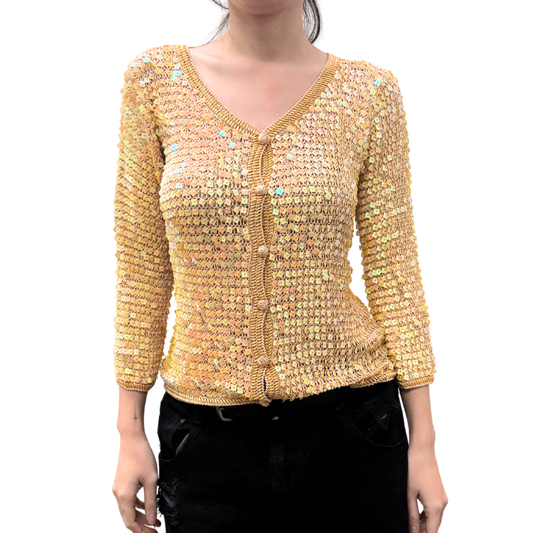 Rotatora Gold Crochet Sequin Cardigan