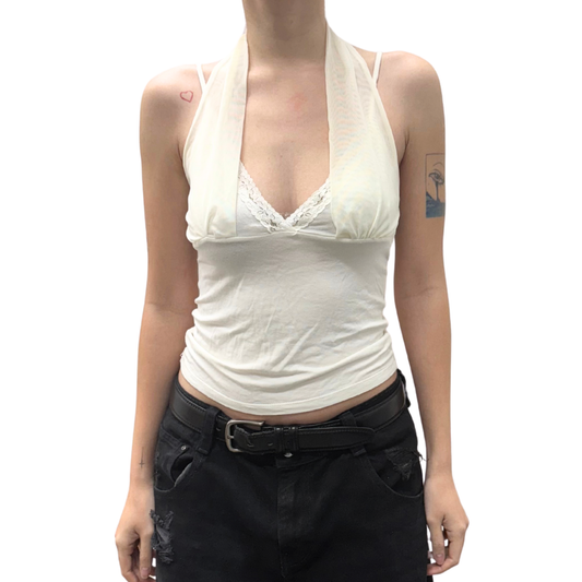 White Halter Mesh Cami