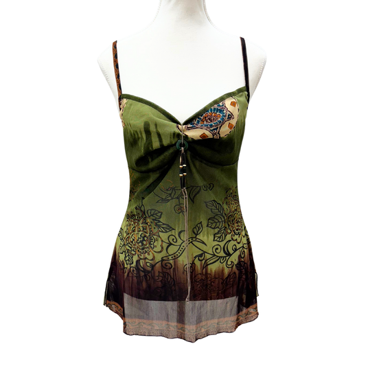 Green Floral Mesh Cami
