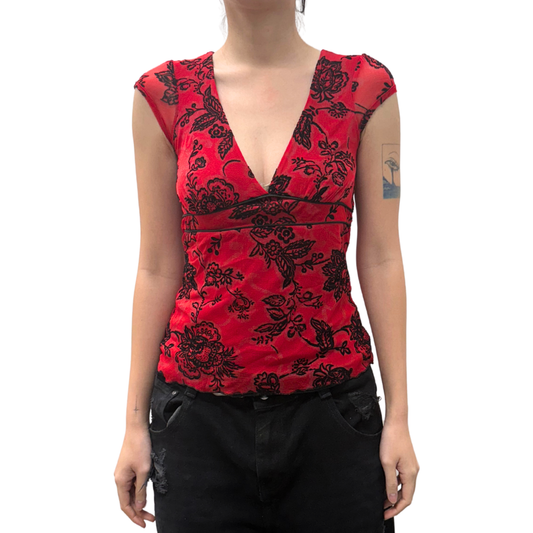 Jane Norman Red Floral Top
