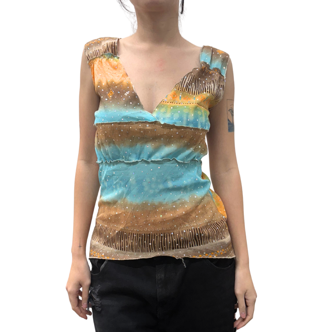 Multi Color Mesh Bedazzled Tank Top