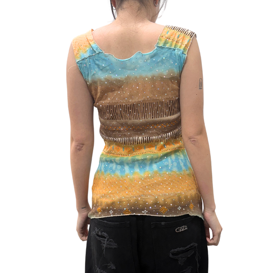 Multi Color Mesh Bedazzled Tank Top
