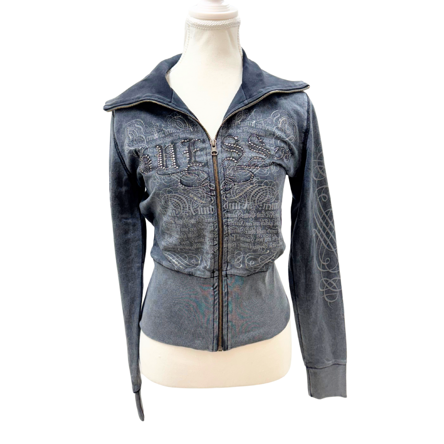 Guess Gray Bedazzled Zip Up Jacket