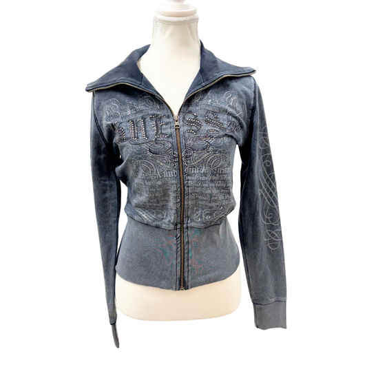 Guess Gray Bedazzled Zip Up Jacket