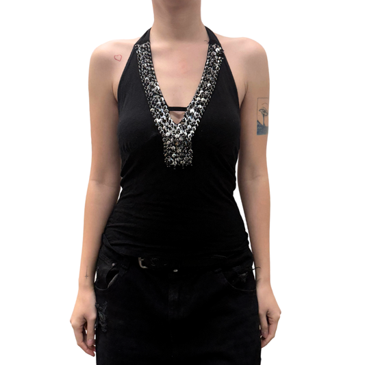 Black Beaded Halter Top