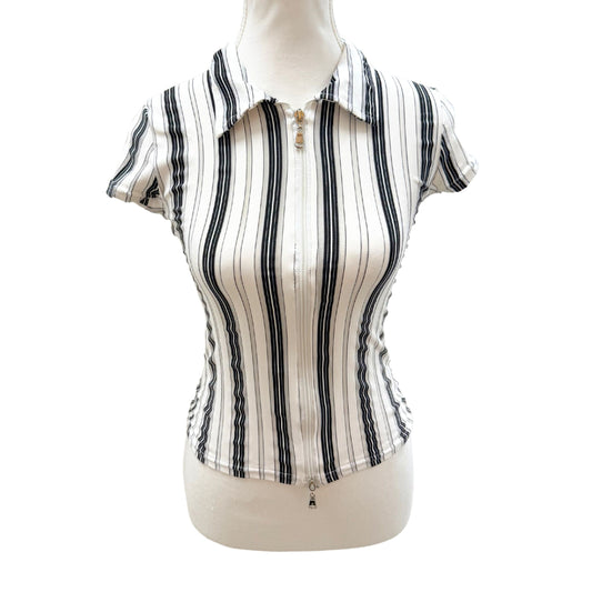Silver White Striped Zip Up Shirt
