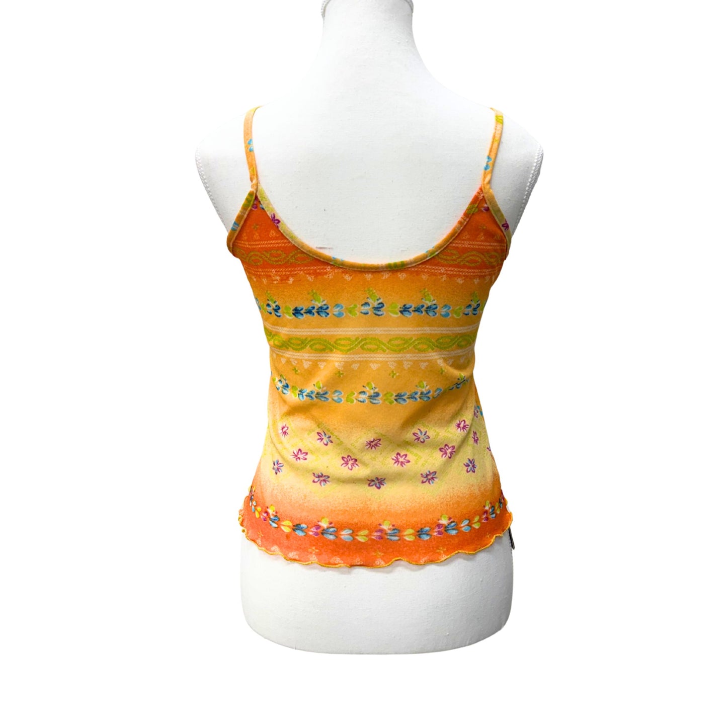 Orange Floral Mesh Tank Top