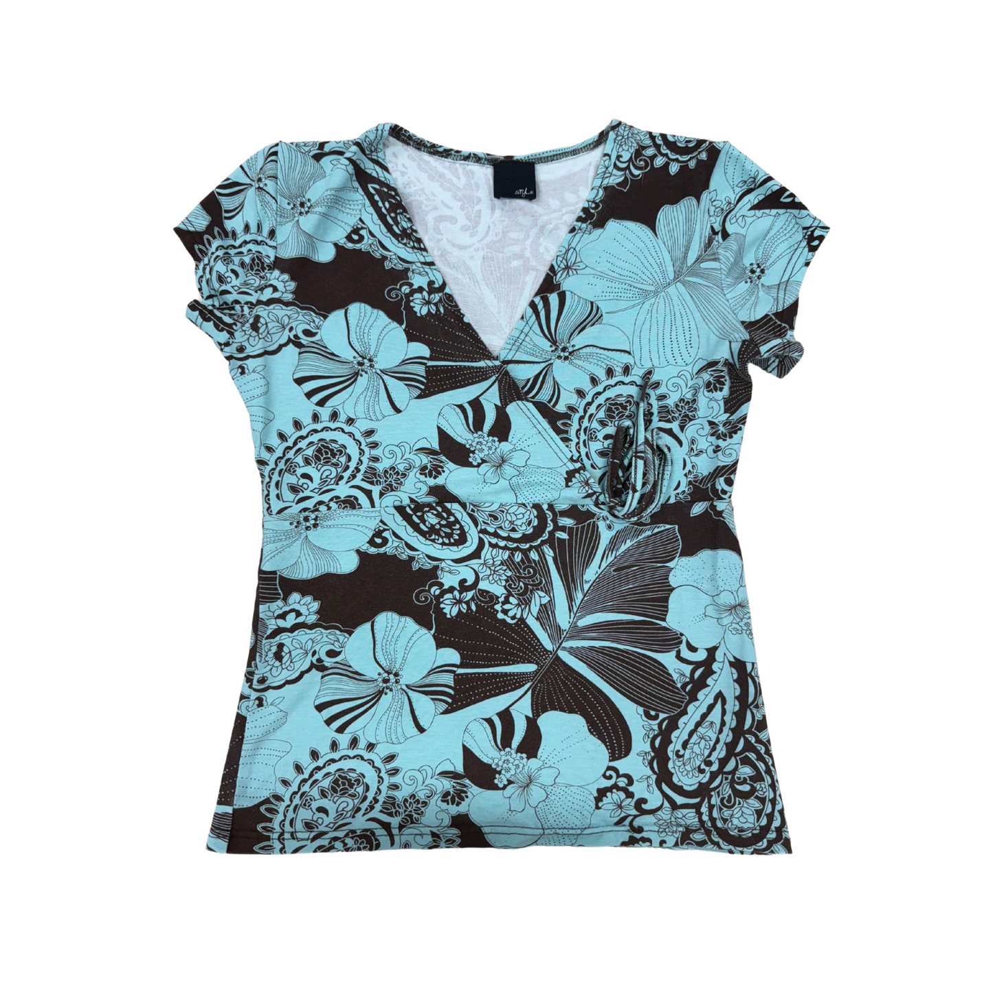 Style Blue Brown Floral Paisley Top