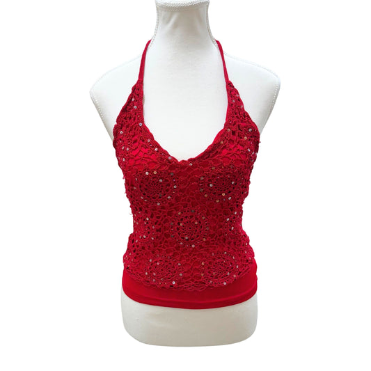 Red Crochet Sequin Halter Top