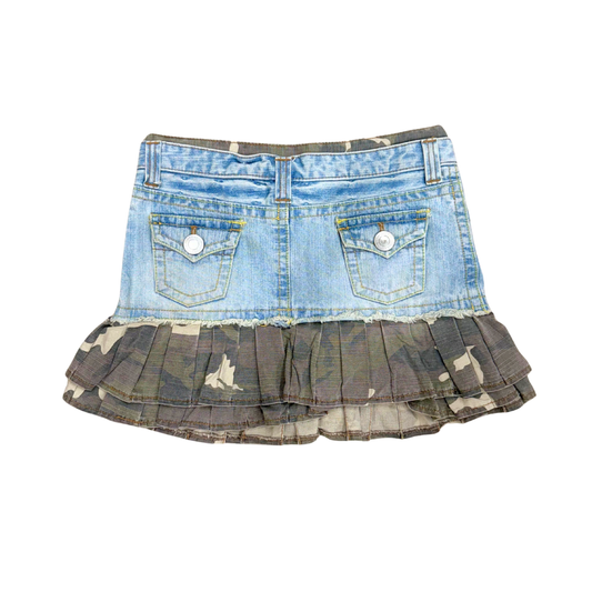 Denim Camo Pleated Mini Skirt