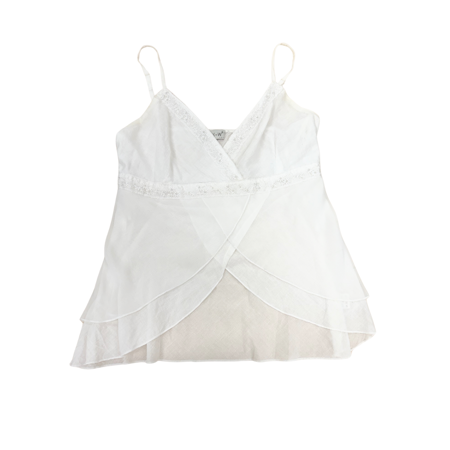 Max-W White Beaded Linen Mesh Cami