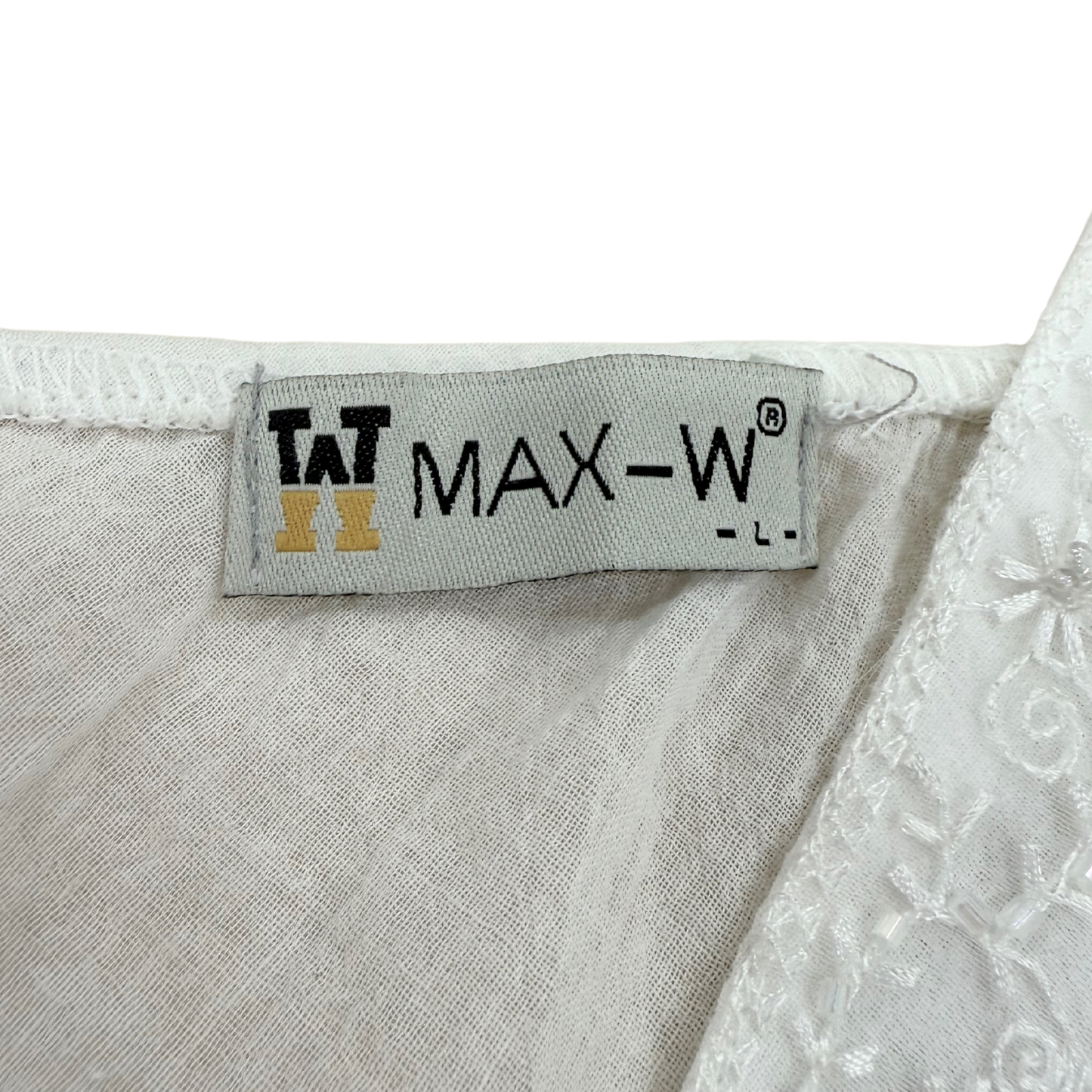 Max-W White Beaded Linen Mesh Cami