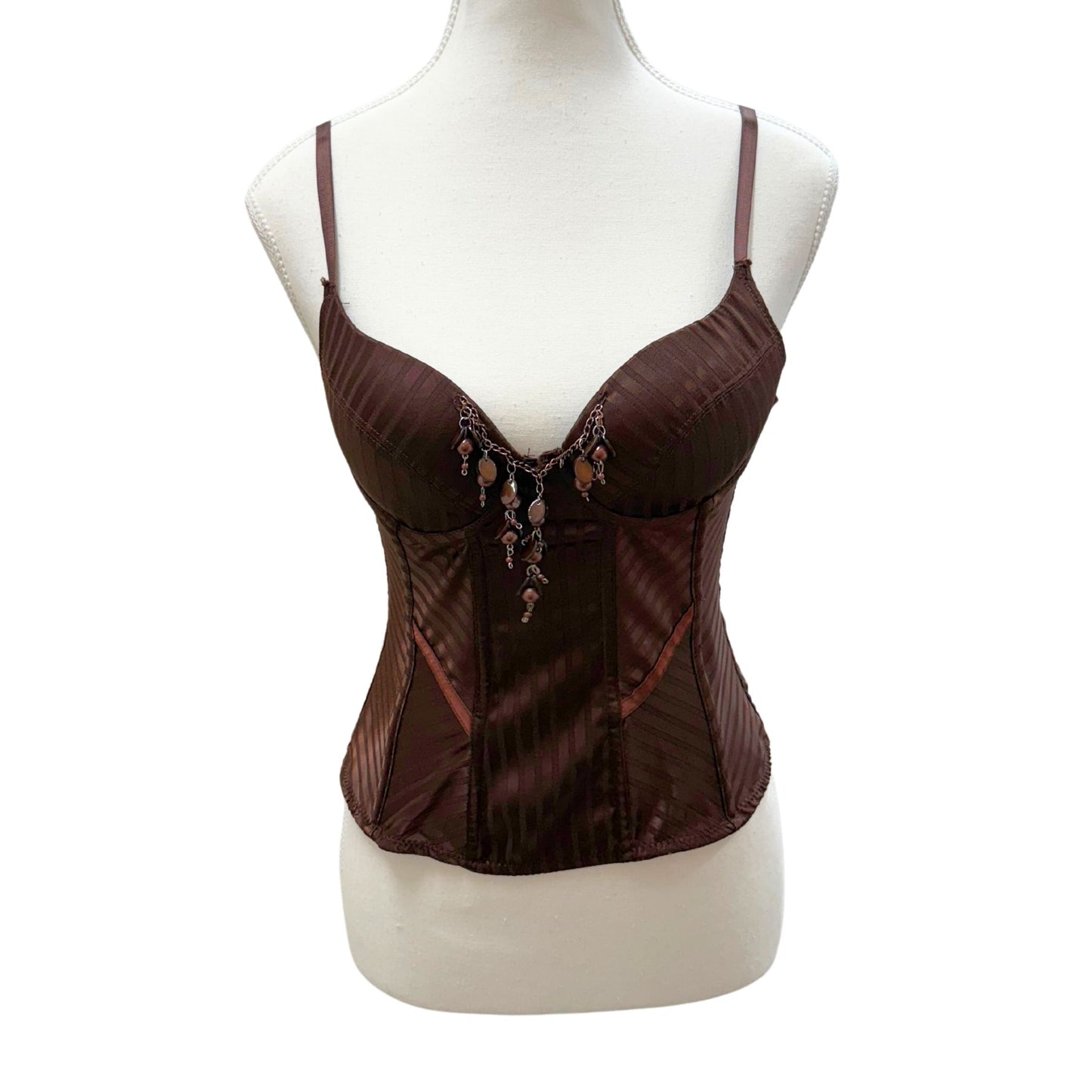 F&2 Brown Striped Bustier Corset Cami