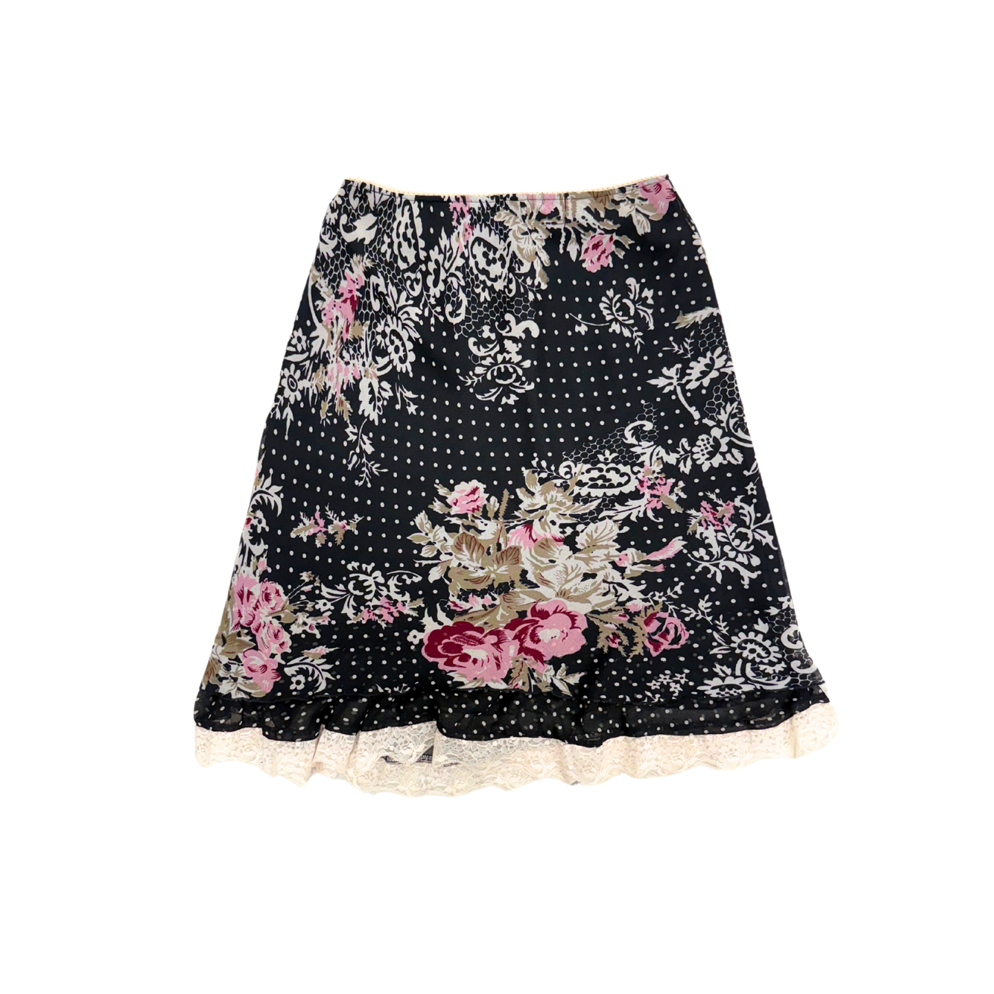 Pur Style Black Floral Lace Midi Skirt