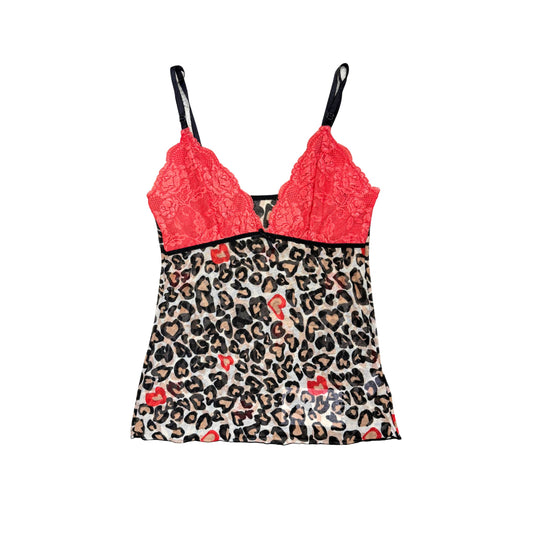 Leopard Print Red Lace Mesh Cami