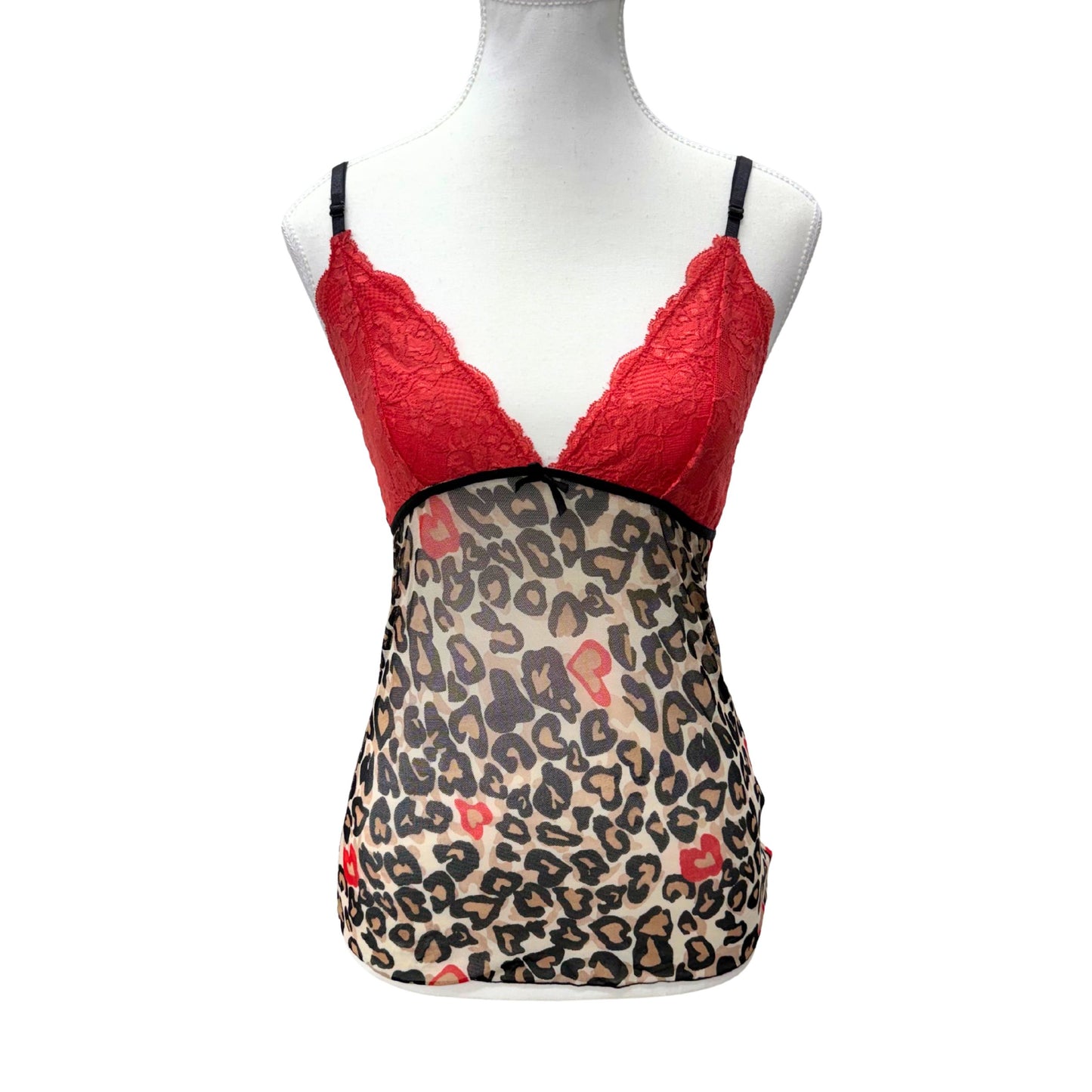 Leopard Print Red Lace Mesh Cami
