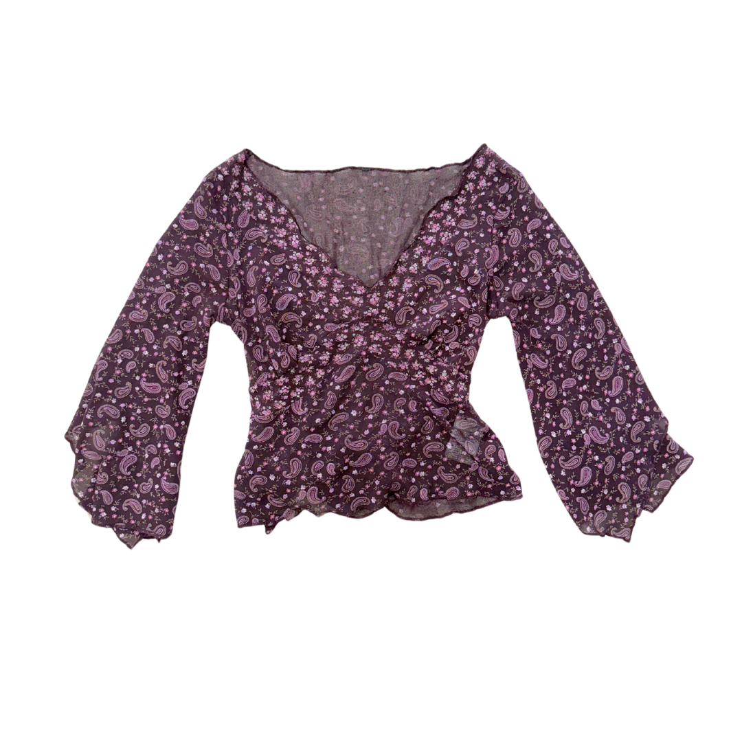 Divided Purple Floral Mesh Bell Top