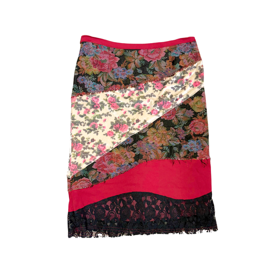 Indian Rose Floral Patchwork Midi Skirt