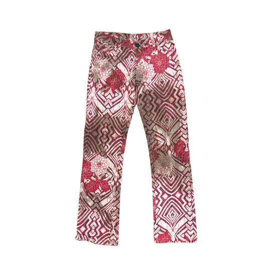 Red Floral Abstract Print Straight Fit Pant