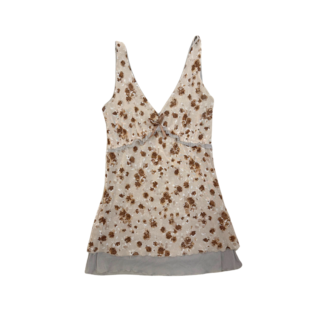 Brown Floral Mesh Cami