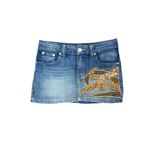 Sexy Woman Beaded Denim Mini Skirt