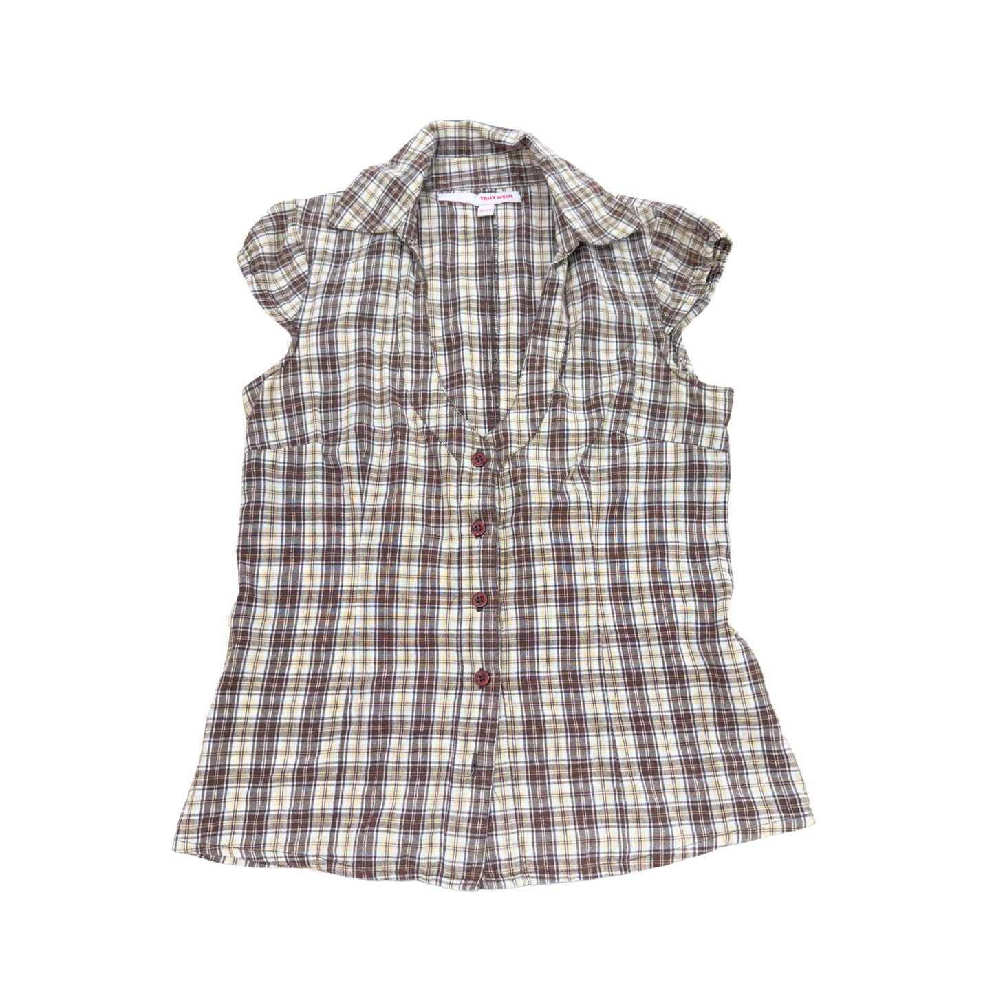 Tally Weijl Brown Yellow Plaid Top