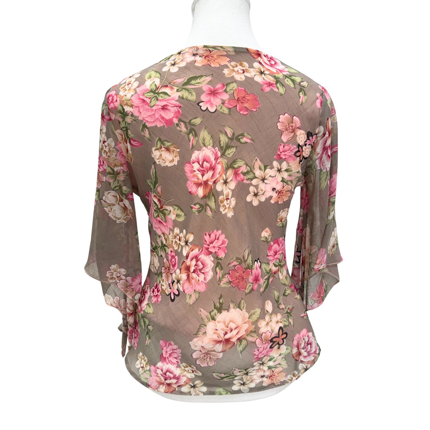 Gray Pink Floral Blouse