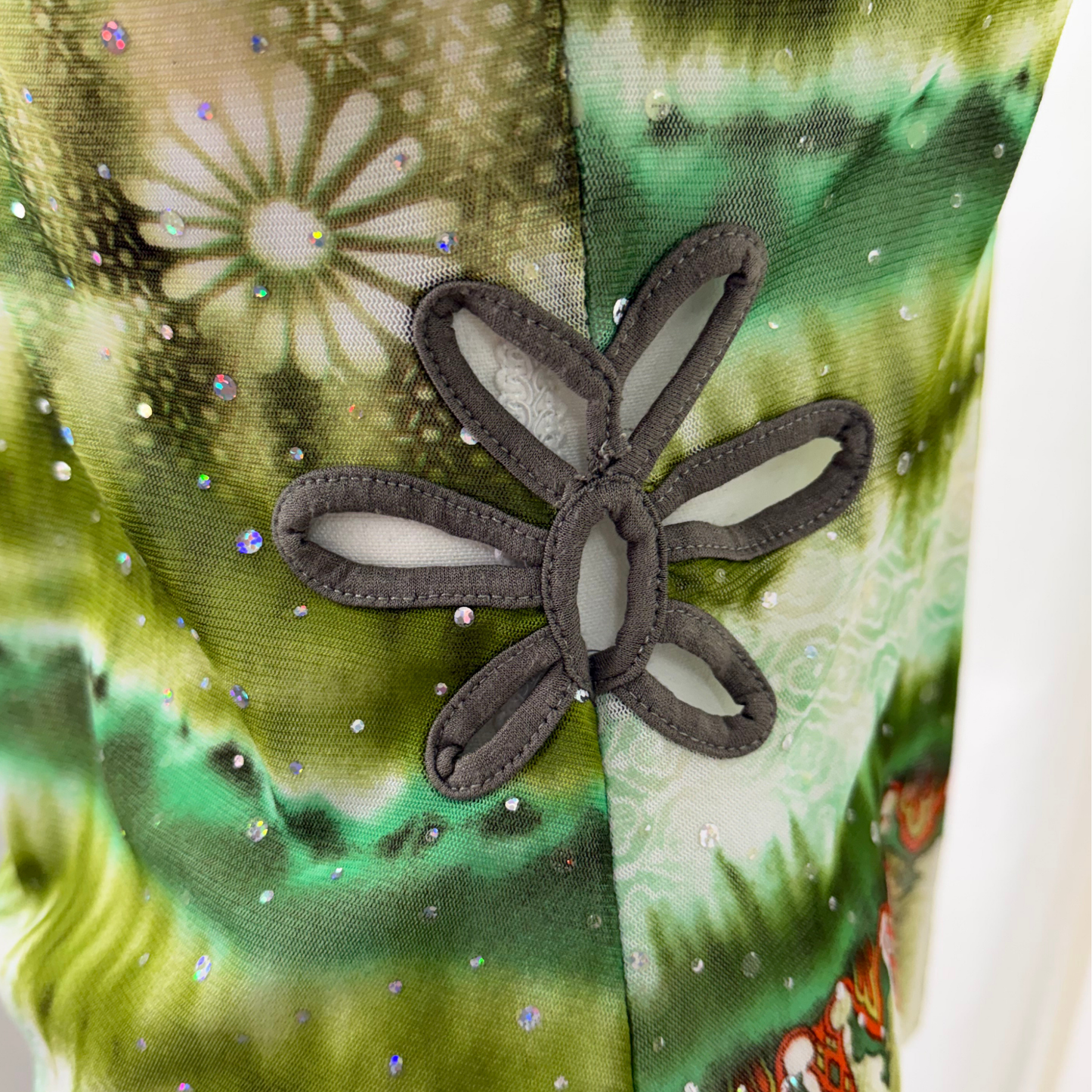 Green Multiprint Mesh Top