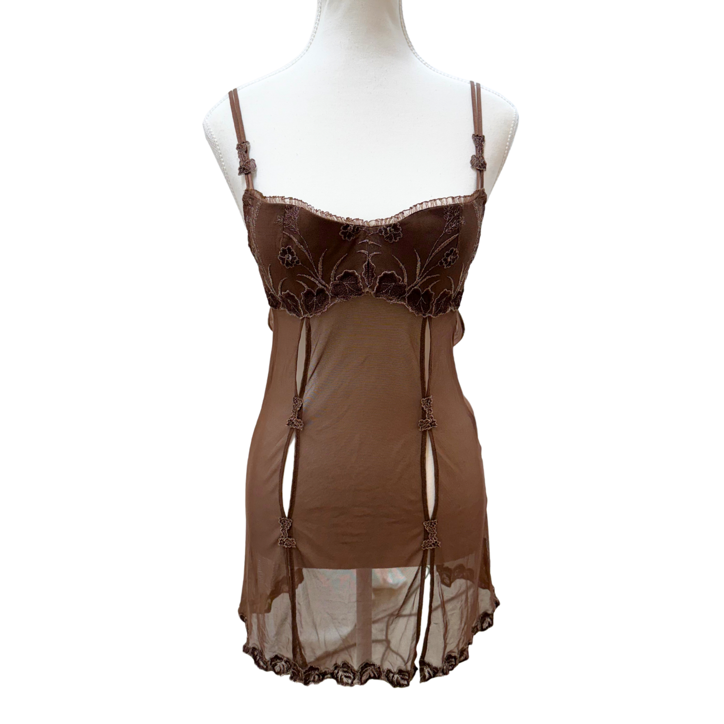 Luna Brown Floral Mesh Slip Dress