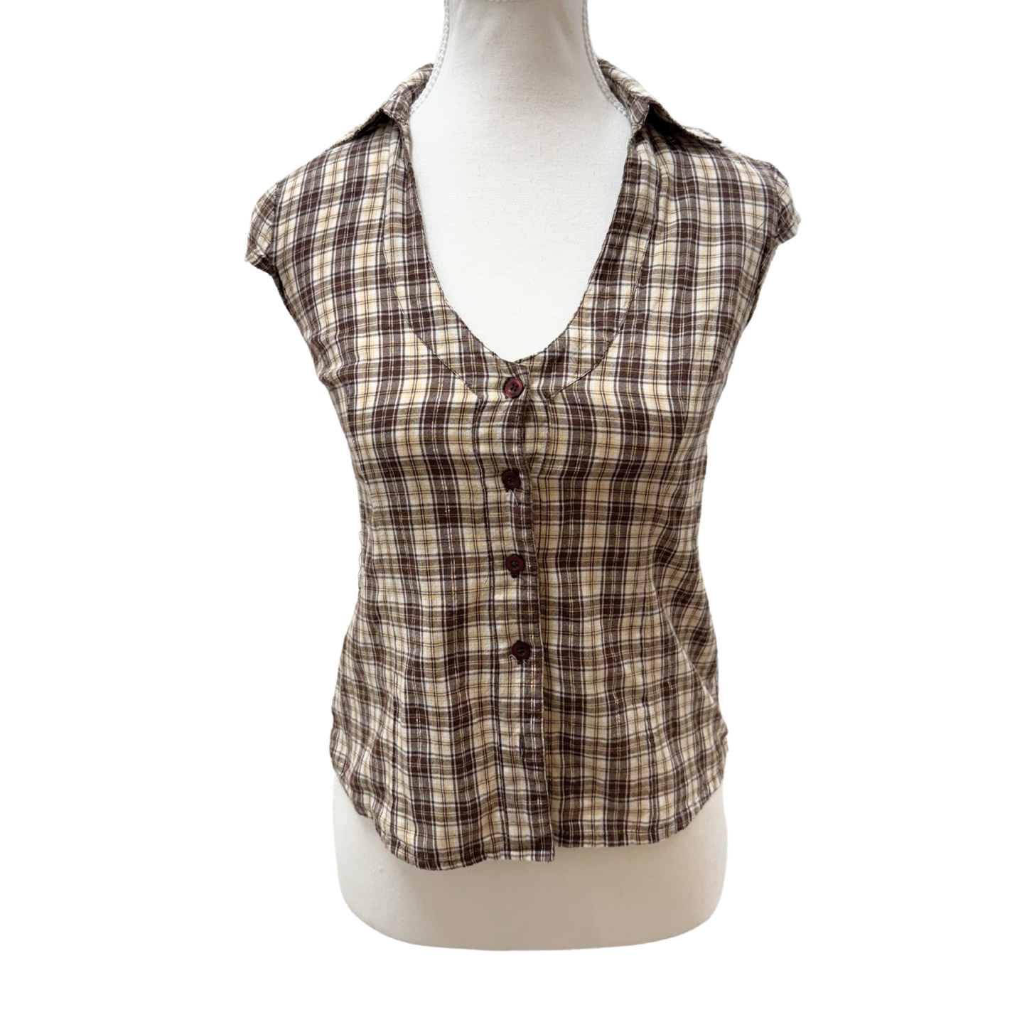 Tally Weijl Brown Yellow Plaid Top