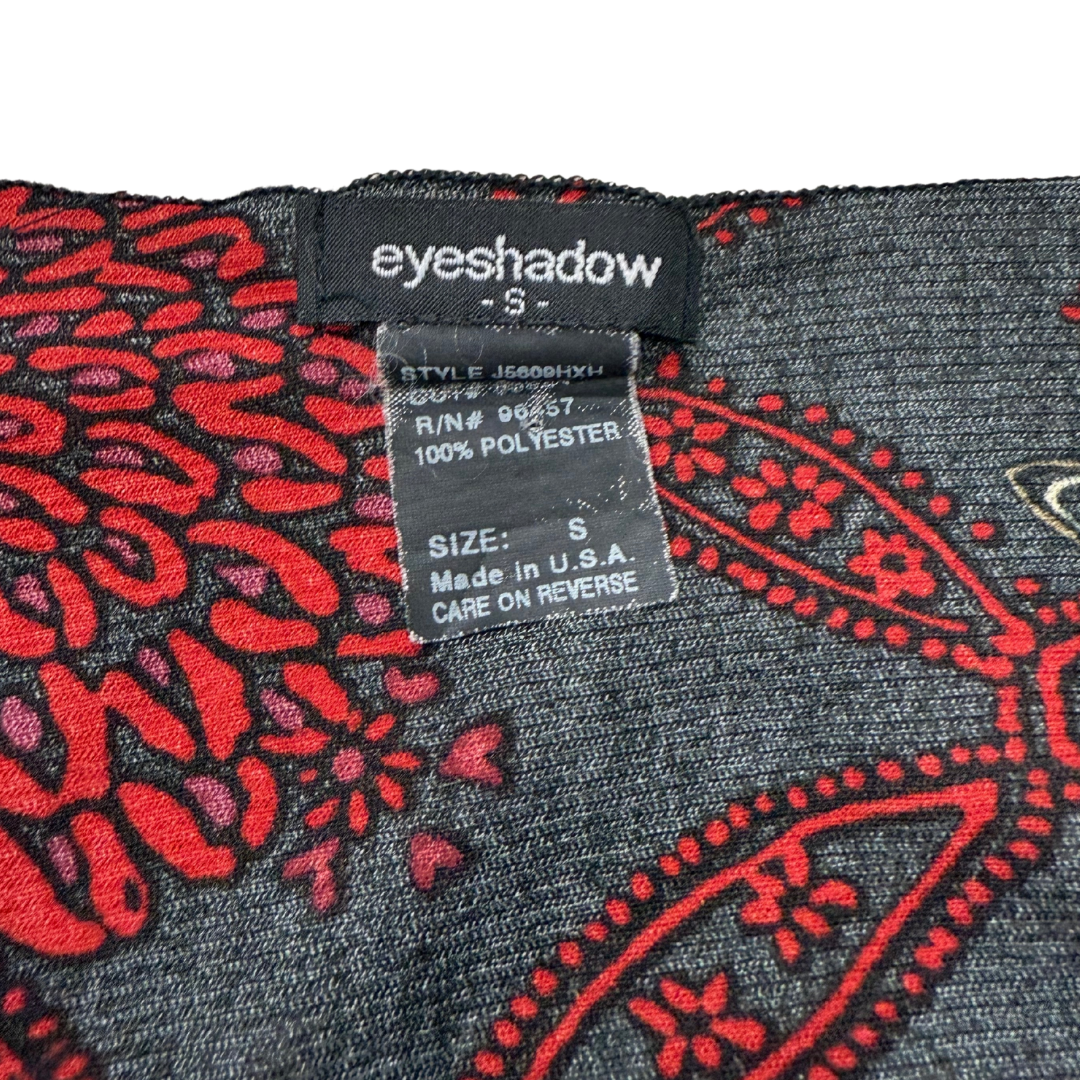 Eyeshadow Black Red Paisley Mesh Bell Sleeve Top
