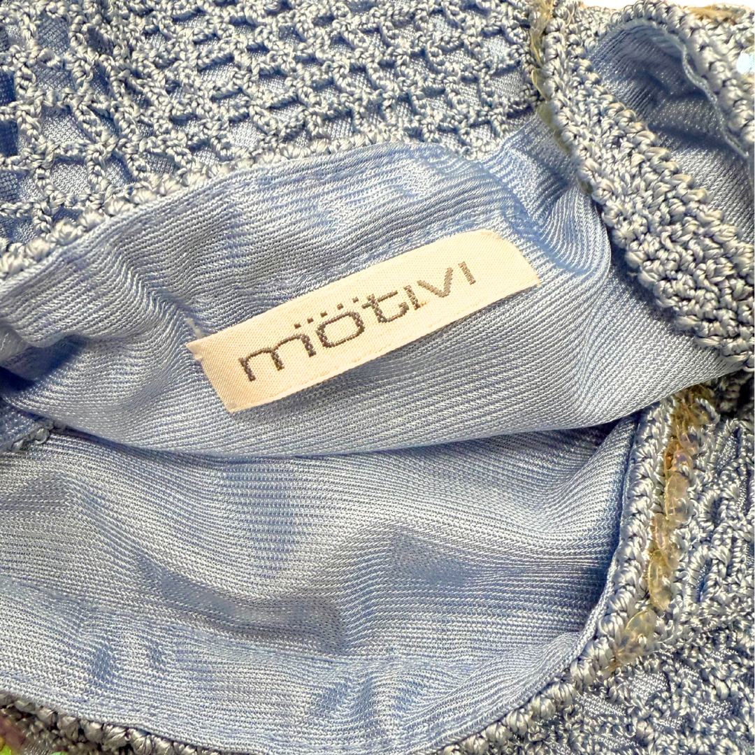 Motivi Blue Crochet Beaded Halter Top